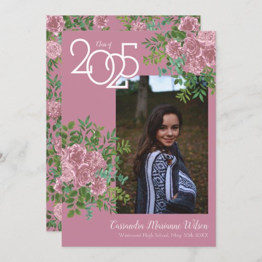 Roze Rose  Afstuderen Aankondiging (Voorkant / Achterkant)