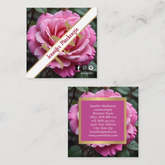  Roze Rose AI Gegenereerd Vierkante Visitekaartje (Voorkant / Achterkant)