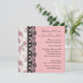  Roze Rose Baby Meisje Douche Kaart (Staand voorkant)