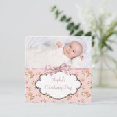 Roze Rose Baby Meisje Foto Doop Kaart (Staand voorkant)