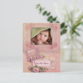 Roze Rose Baby Meisje Foto Geboorte Briefkaarten (Staand voorkant)