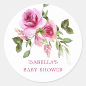 Roze Rose Baby shower Favor Ronde Sticker (Voorkant)