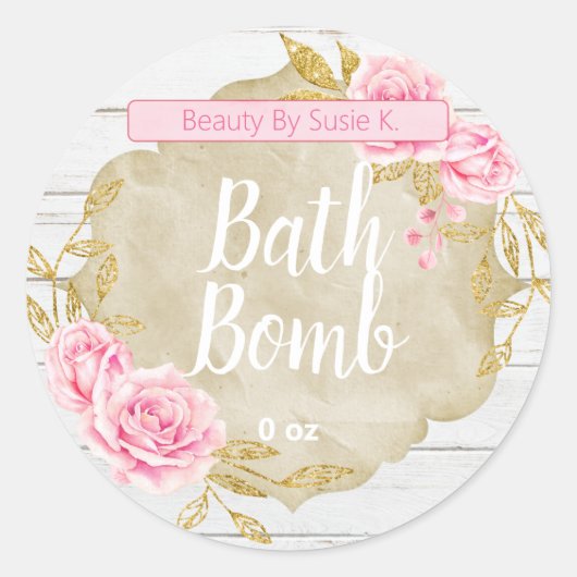 Roze Rose  badbomlabels Ronde Sticker (Voorkant)