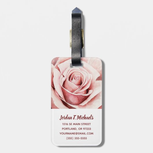 Roze Rose Bagagelabel (Achterkant verticaal)