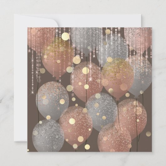 Roze Rose Ballon Sweet 16th Bridal Bronze Grey Kaart (Achterkant)
