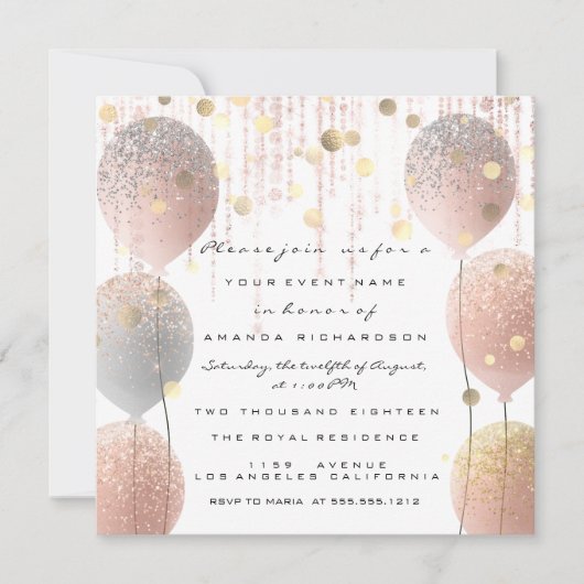 Roze Rose Ballon Sweet 16th Bridal White Bridal Kaart (Voorkant)