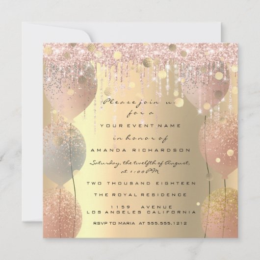 Roze Rose Ballon Sweet 16th Vrijgezellenfeest Kaart (Voorkant)