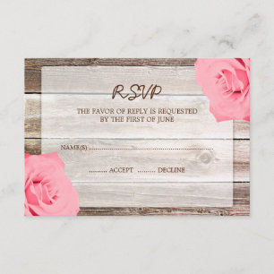 Roze Rose Barn Wood Weddenschap RSVP-reactiekaart RSVP Kaartje