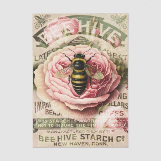 Roze Rose Bee Shabby Chic Decoupage Tissuepapier (Voorkant)