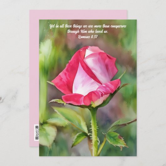 Roze Rose Bijbel Verse Art Flat Note Kaart (Voorkant / Achterkant)