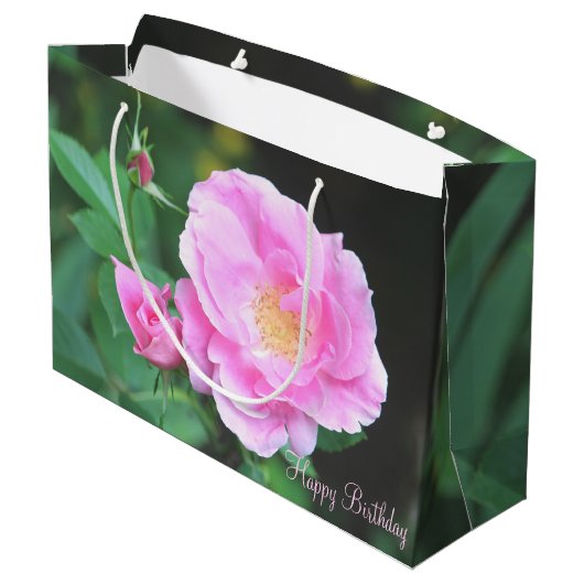 Roze Rose Birthday Bag Groot Cadeauzakje (Achterkant Gekanteld)