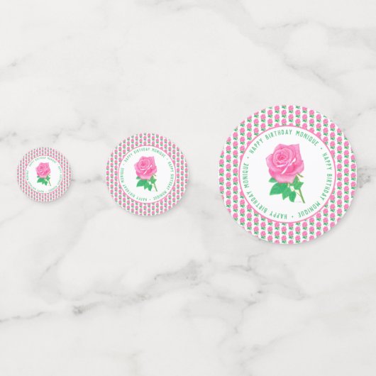 Roze Rose Birthday Confetti (Achterkanten)