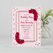 Roze Rose Birthday Folie Uitnodiging (Staand Voorkant)