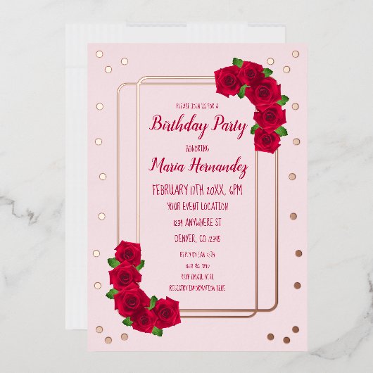 Roze Rose Birthday Folie Uitnodiging (Envelop)
