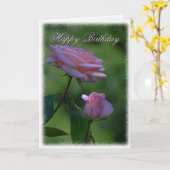 Roze Rose Birthday Greetings Kaart (Gele Bloem)