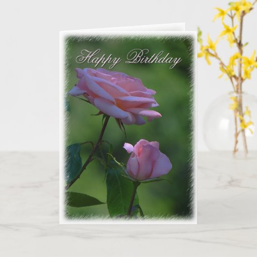 Roze Rose Birthday Greetings Kaart (Gele Bloem)