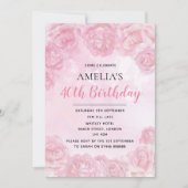 Roze Rose Birthday Invites Kaart (Voorkant)