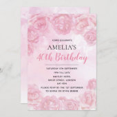 Roze Rose Birthday Invites Kaart (Voorkant / Achterkant)