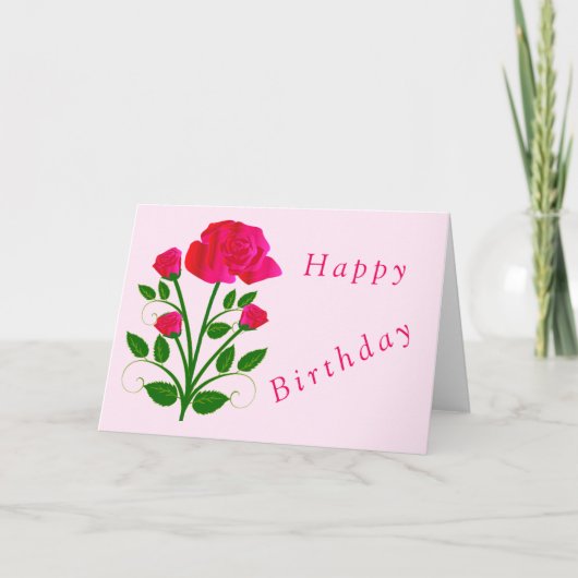 Roze Rose Birthday Kaart (Voorkant)