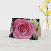 Roze Rose Birthday Kaart (Gele Bloem)