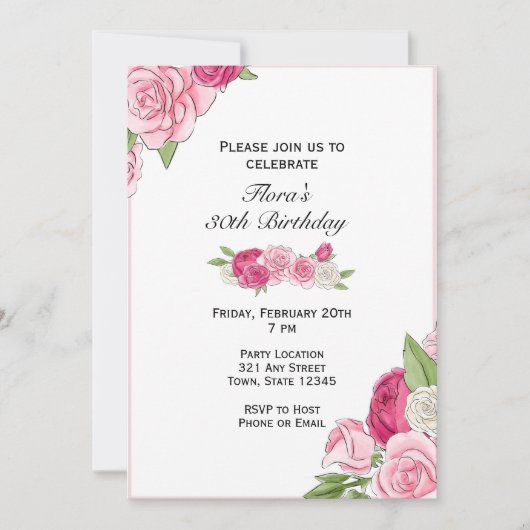 Roze Rose Birthday Uitnodiging (Voorkant)