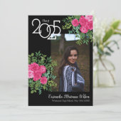 Roze Rose Black Foto Afstuderen Aankondiging (Staand voorkant)