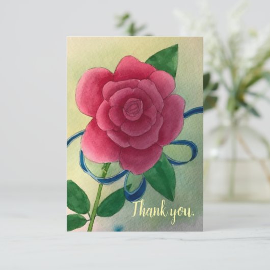 Roze Rose Blauw Lint Trouwen Dank u Kaarten (Staand voorkant)