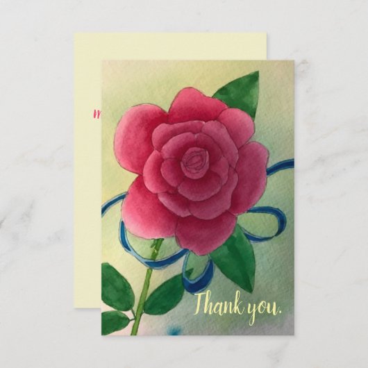 Roze Rose Blauw Lint Trouwen Dank u Kaarten (Voorkant / Achterkant)