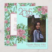 Roze Rose Blauwgroen Aqua Foto Afstuderen Aankondi Kaart (Voorkant / Achterkant)