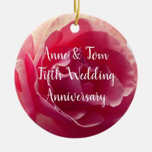 Roze Rose Bloem Foto, Anniversray Ornament (Voorkant)