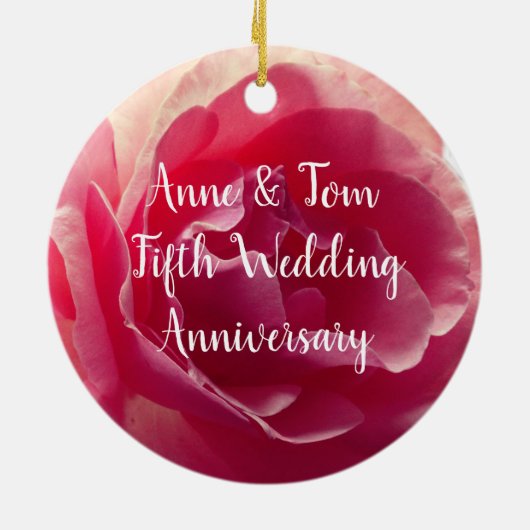 Roze Rose Bloem Foto, Anniversray Ornament (Achterkant)
