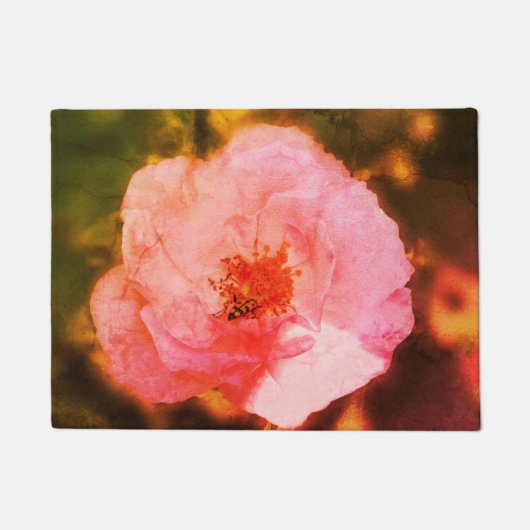 Roze Rose Bloem Foto en bug Deurmat (Voorkant)