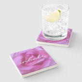 Roze Rose Bloem Foto Inhaleren Script Modern Bold Stenen Onderzetter (Zijkant)