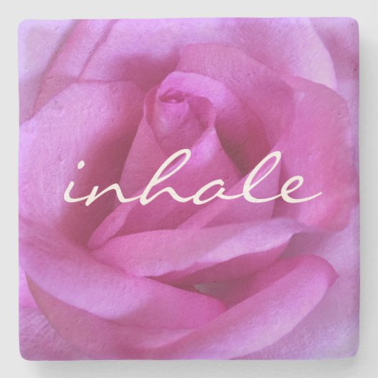 Roze Rose Bloem Foto Inhaleren Script Modern Bold Stenen Onderzetter (Voorkant)