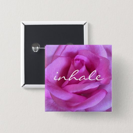Roze Rose Bloem Foto Inhaleren Script Modern Bold Vierkante Button 5,1 Cm (Voorkant /achterkant)
