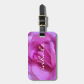 Roze Rose Bloem Foto Inhaleren Script Mooi Bagagelabel (Voorkant verticaal)