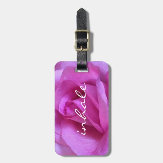 Roze Rose Bloem Foto Inhaleren Script Mooi Bagagelabel (Voorkant verticaal)