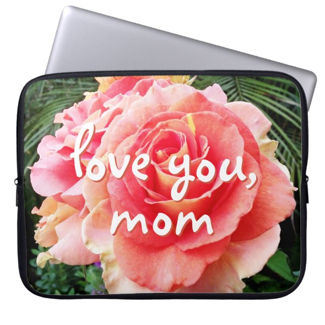 Roze Rose Bloem Fotografie Hou Je Mama Script Laptop Sleeve (Voorkant)
