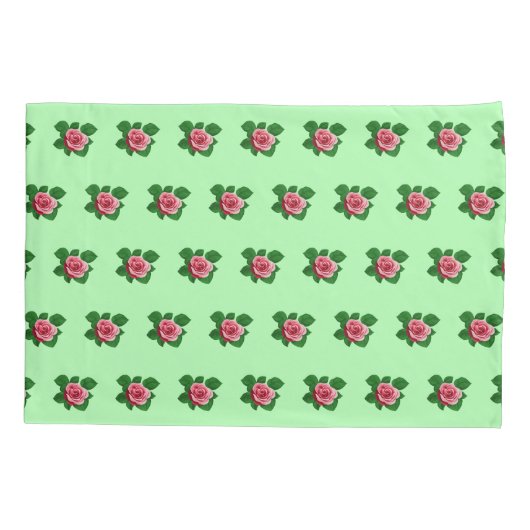 Roze Rose Bloem Naadloos Patroon op Lichtgroen Kussensloop (Achterkant)