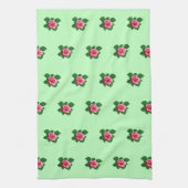 Roze Rose Bloem Naadloos Patroon op Lichtgroen Theedoek (Verticaal)