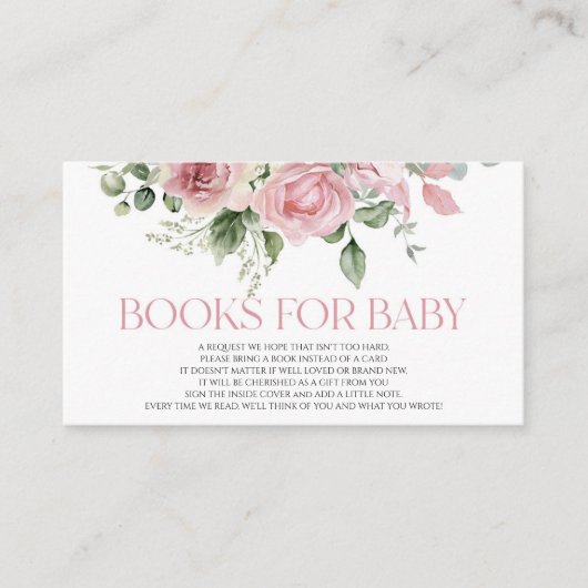 Roze Rose Bloemen Baby shower Boeken voor Baby Informatiekaartje (Voorkant)
