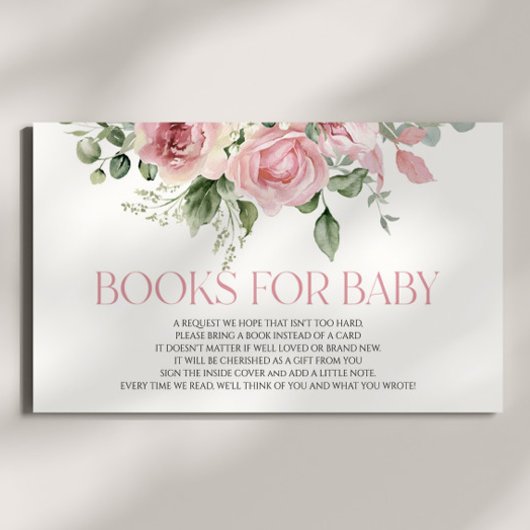 Roze Rose Bloemen Baby shower Boeken voor Baby Informatiekaartje