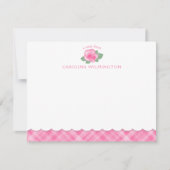 Roze Rose Bloemen Botanische Preppy Plaid Scallop Notitiekaartje (Voorkant)
