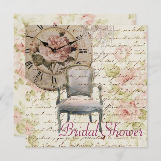 Roze Rose Bloemen Bruids Douche Uitnodiging (Voorkant / Achterkant)