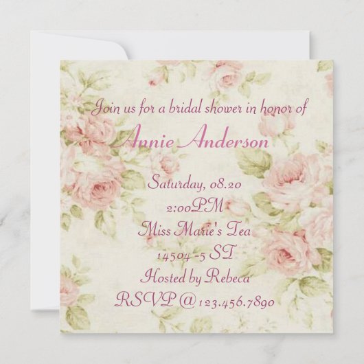  Roze Rose Bloemen Bruids Douche Uitnodiging (Achterkant)