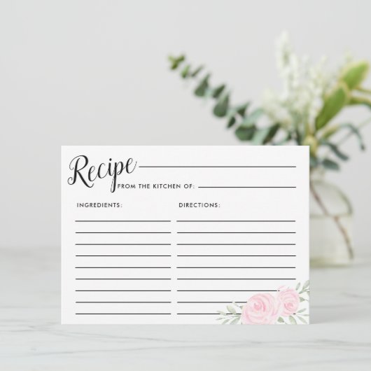 Roze Rose Bloemen Bruids Recept Kaart (Staand voorkant)