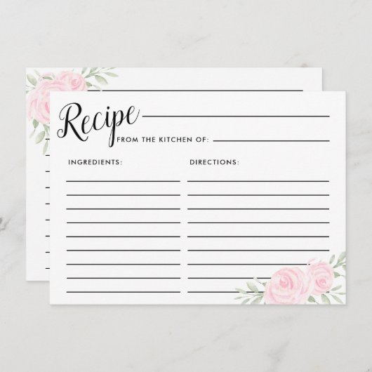 Roze Rose Bloemen Bruids Recept Kaart (Voorkant / Achterkant)
