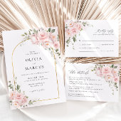 Roze Rose Bloemen Bruiloft Details Behuizing Kaart