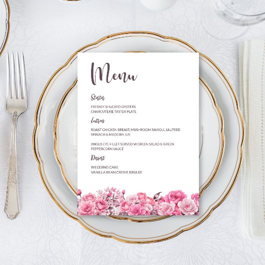 Roze Rose Bloemen Bruiloft Menu