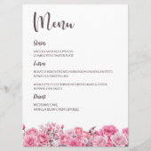 Roze Rose Bloemen Bruiloft Menu (Voorkant)